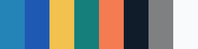 Eight original opaque color tiles, from blue and yellow to teal, orange, dark blue, gray and near white.